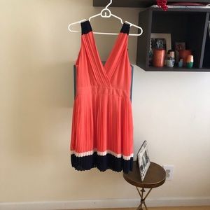 Umgee Coral Navy White Double V short dress-Medium